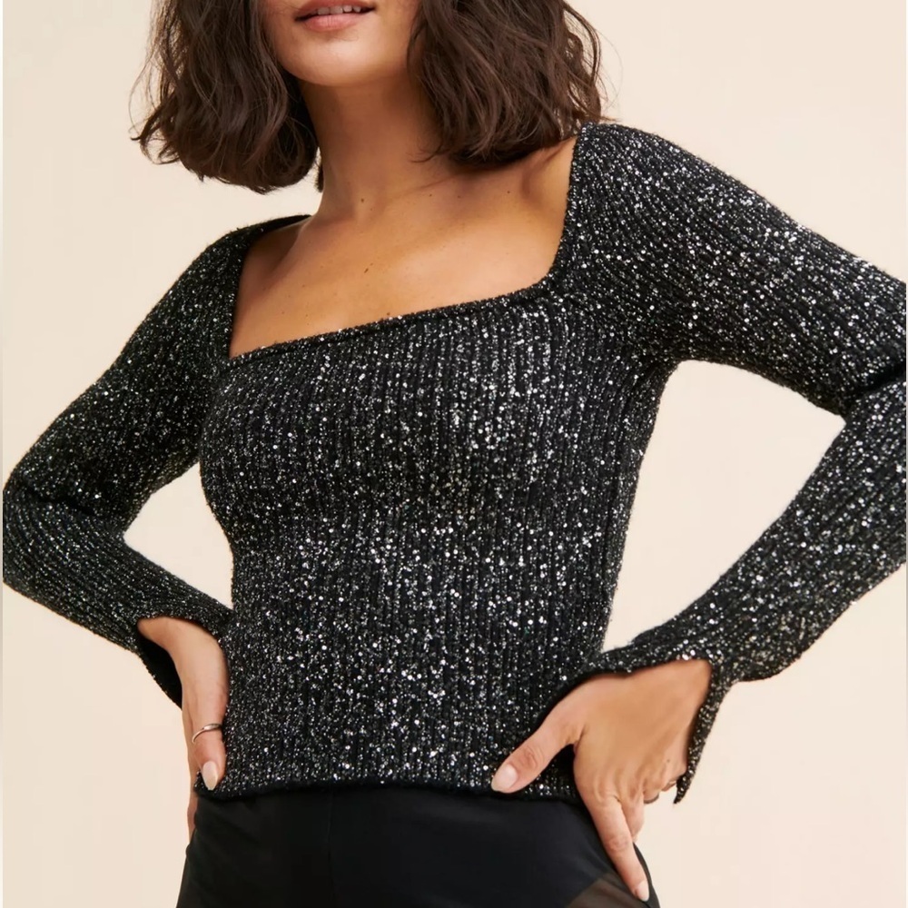 ASTR the Label • Marina Black and Silver Ribbed Top